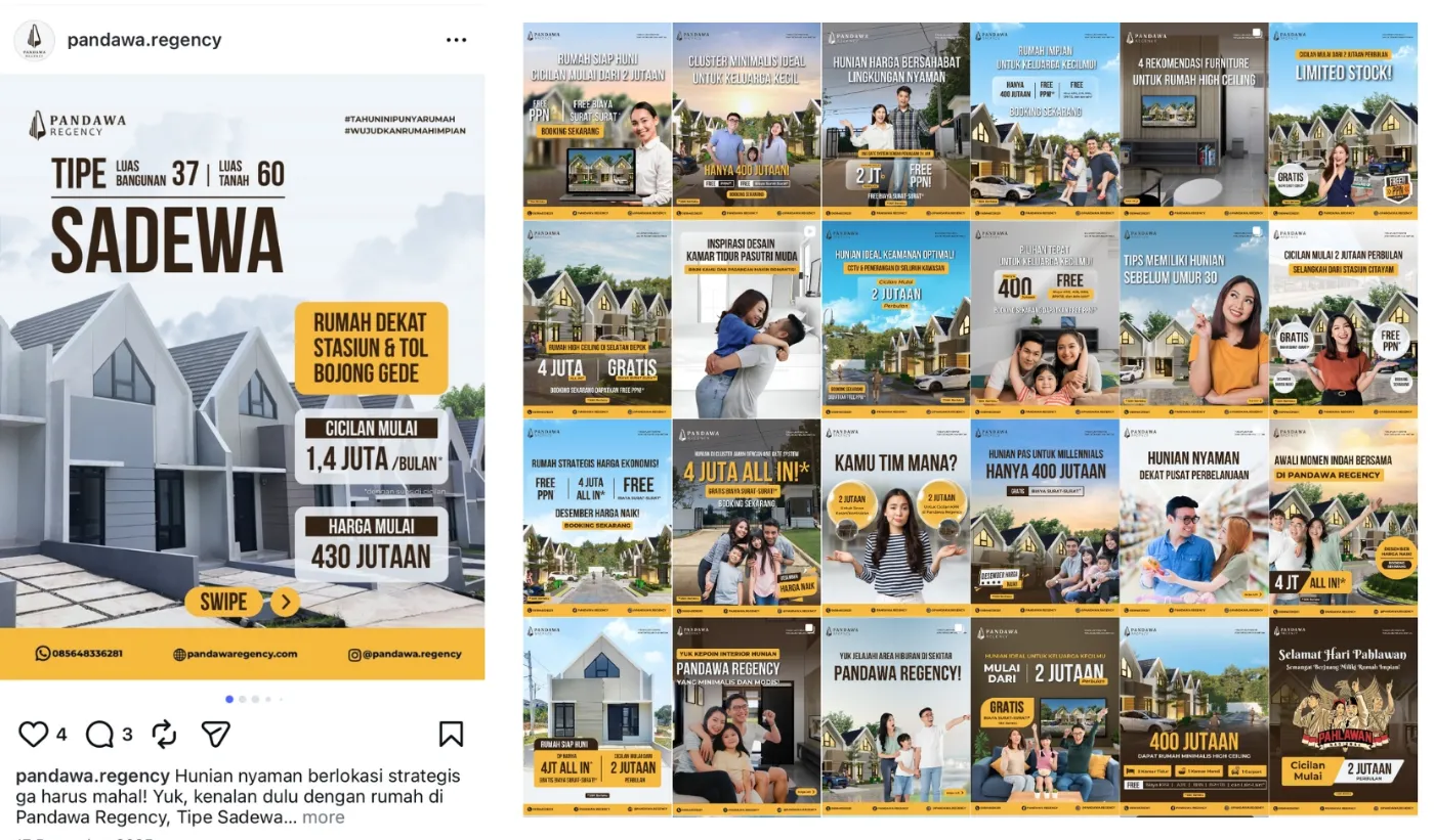 Contoh desain feed Instagram properti dan perumahan oleh Urusin.co