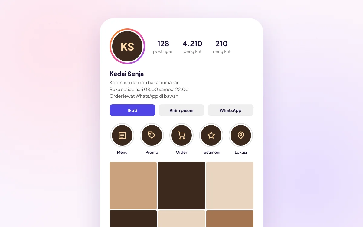 Contoh deretan cover highlight instagram yang seragam di profil bisnis