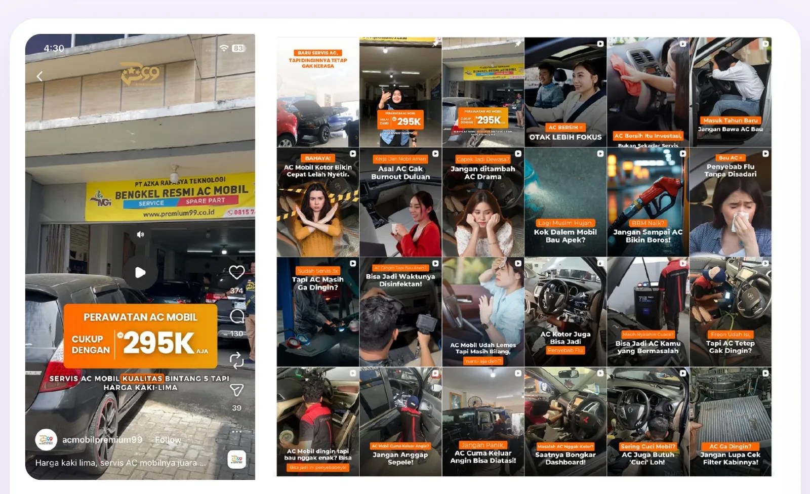 Portofolio desain feed Instagram bengkel ac mobil acmobilpremium99 oleh Urusin.co