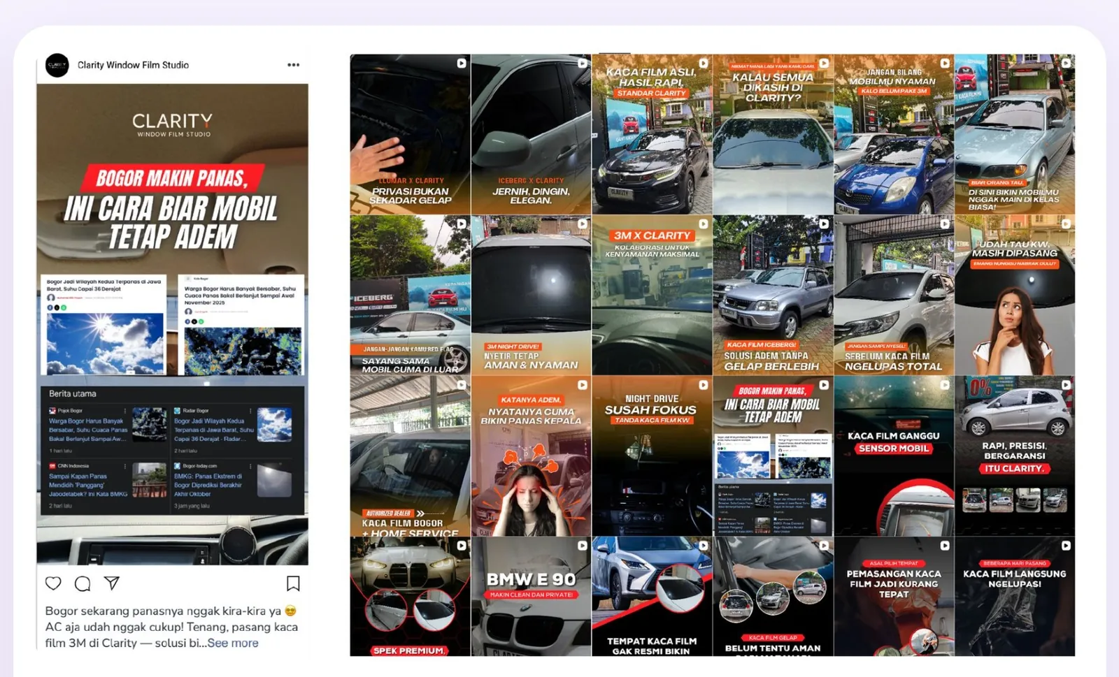 Portofolio desain feed Instagram kaca film mobil Clarity Window Film Studio oleh Urusin.co