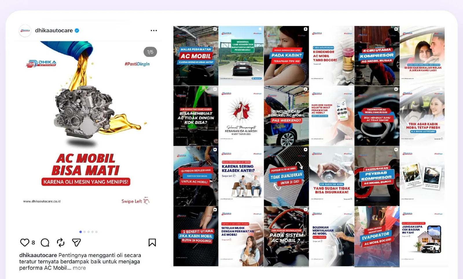 Portofolio desain feed Instagram bengkel mobil dhikaautocare oleh Urusin.co