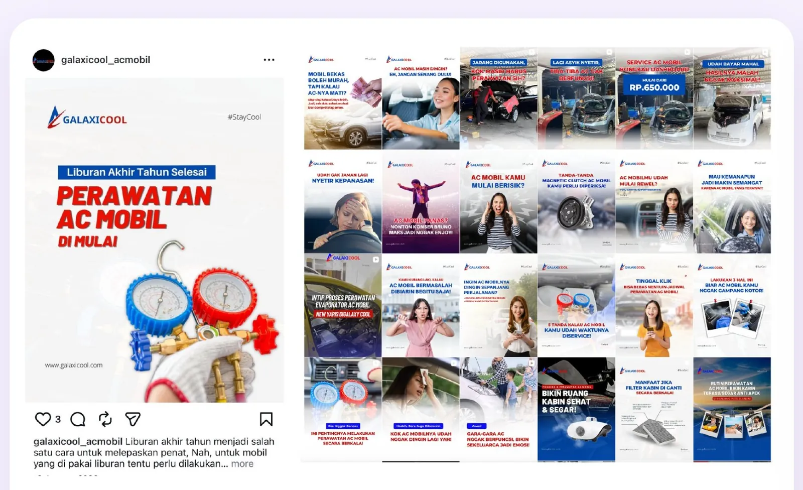 Portofolio desain feed Instagram bengkel ac mobil galaxicool_acmobil oleh Urusin.co