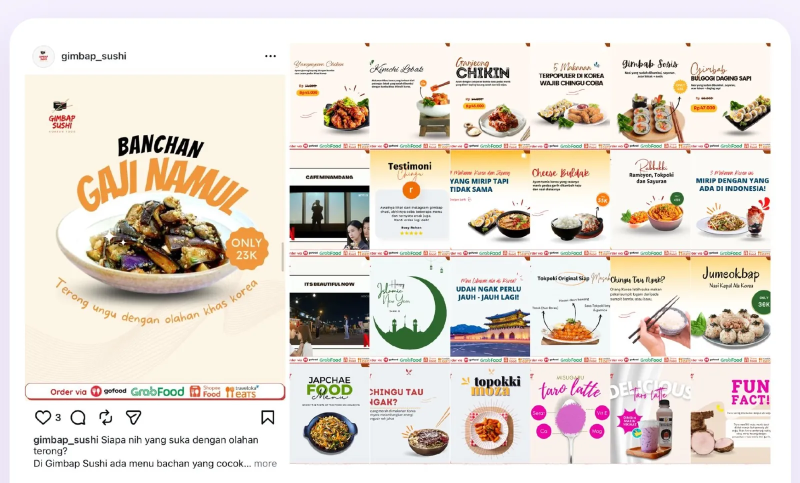 Portofolio desain feed Instagram kuliner gimbap_sushi oleh Urusin.co