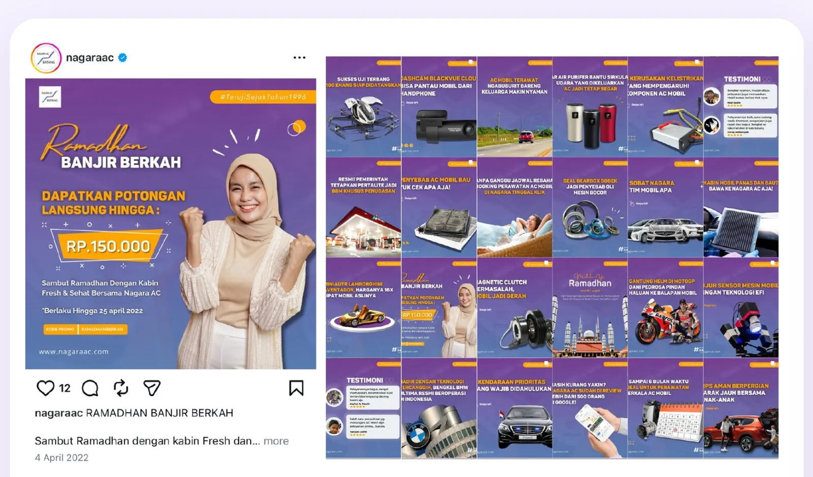 Portofolio desain feed Instagram bengkel ac mobil nagaraac oleh Urusin.co