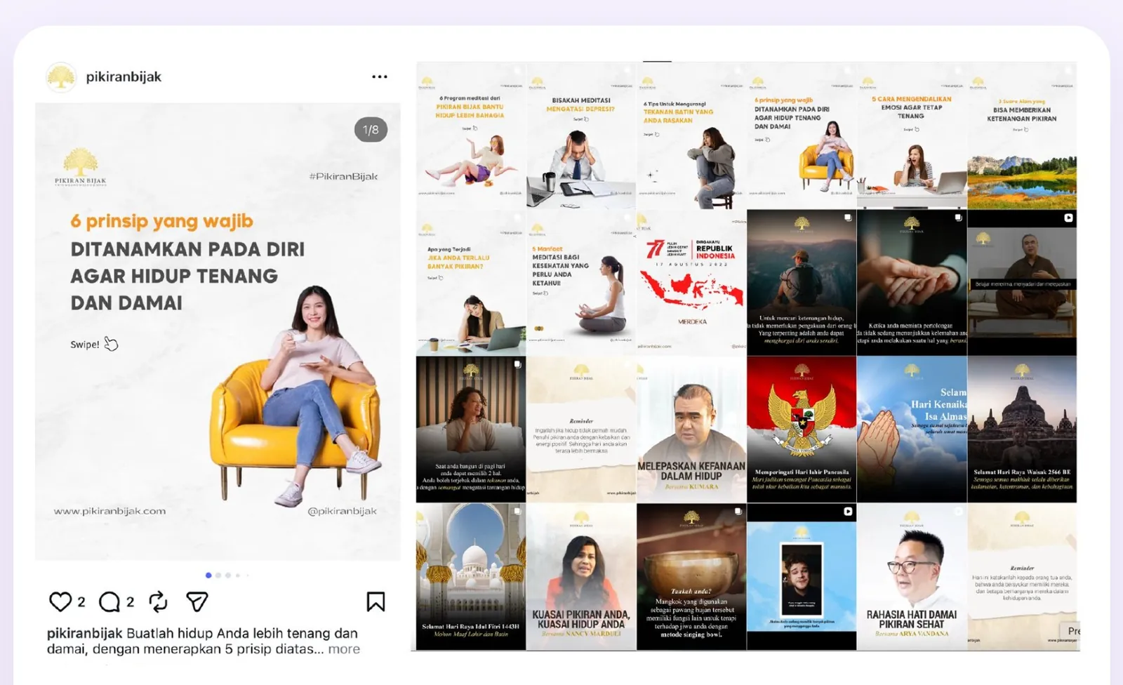 Portofolio desain feed Instagram pengembangan diri pikiranbijak oleh Urusin.co