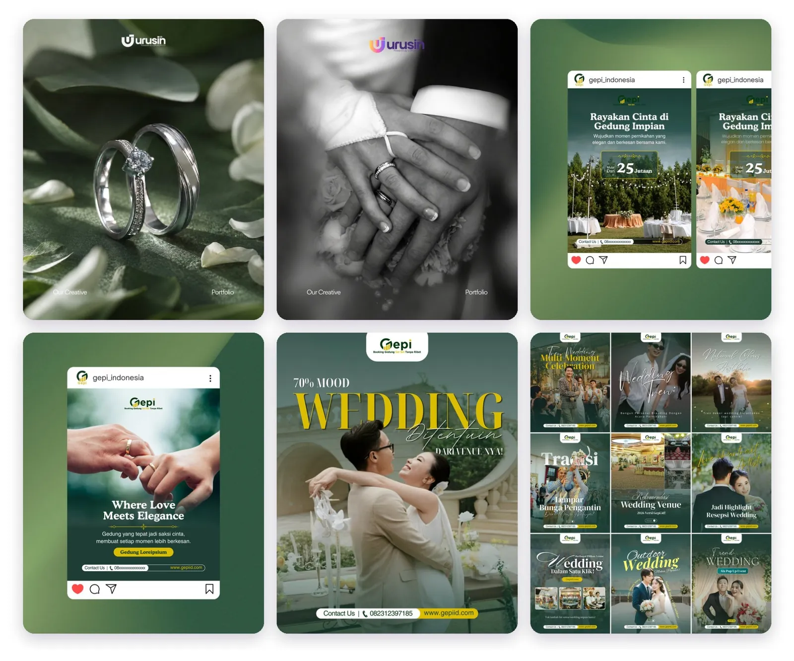 Studi kasus desain feed Instagram Gepi Indonesia (wedding dan event) oleh Urusin.co