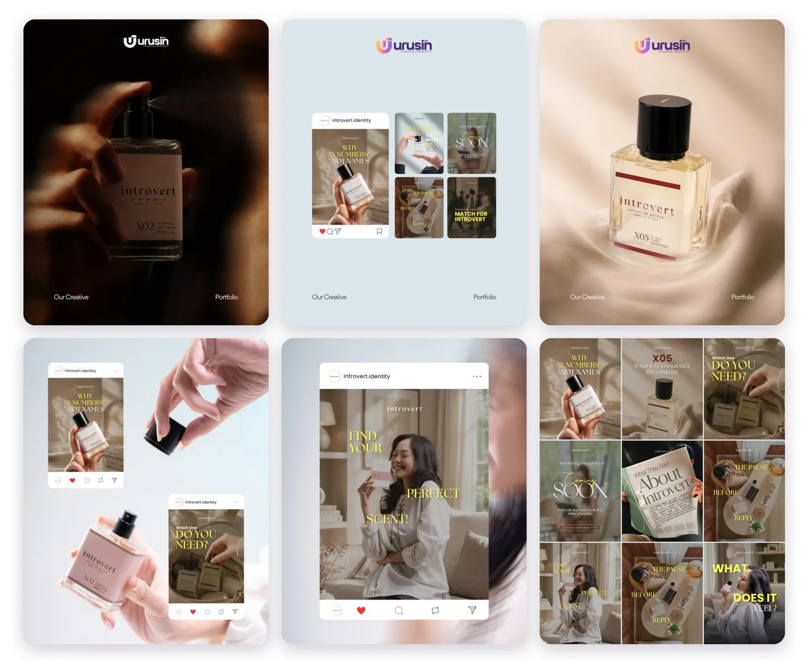 Studi kasus desain feed Instagram Introvert (parfum) oleh Urusin.co