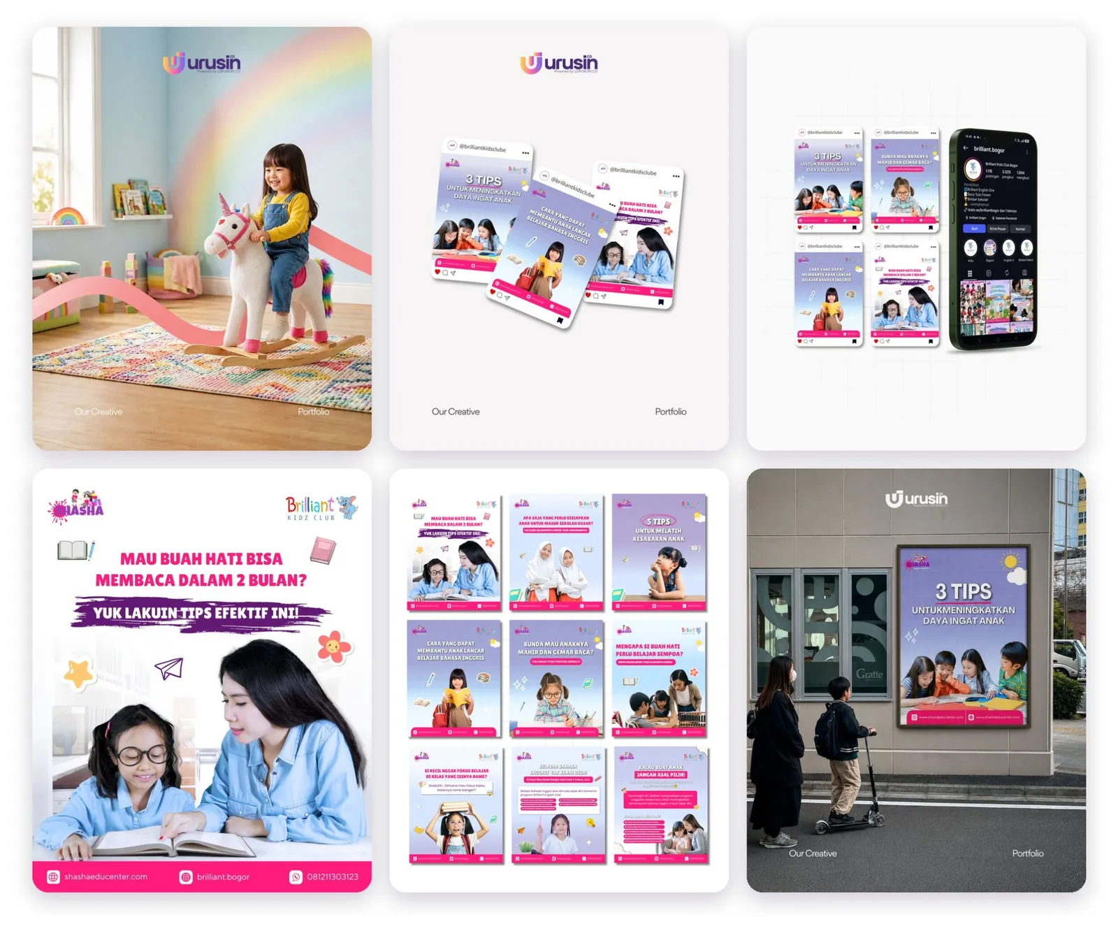 Studi kasus desain feed Instagram Shasha Educenter (pendidikan anak) oleh Urusin.co