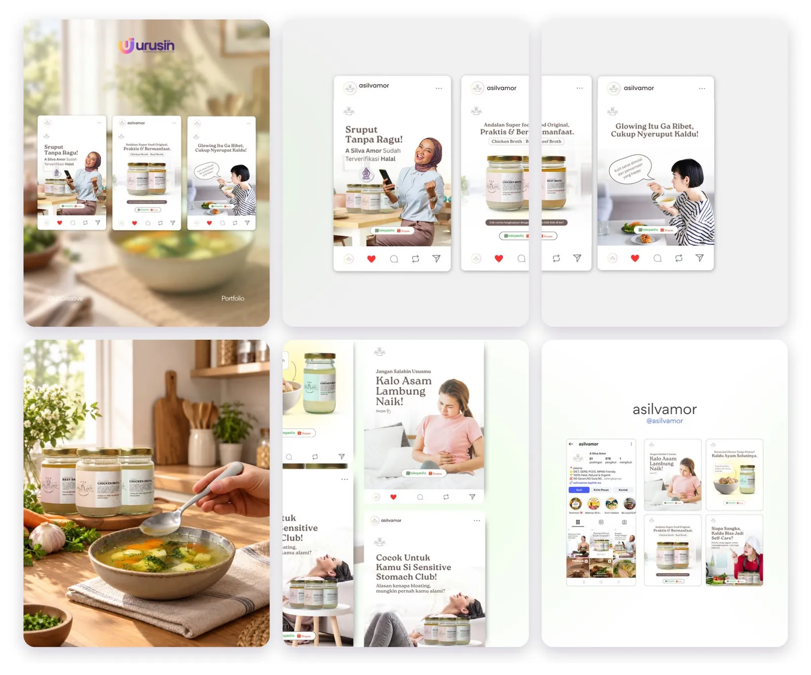 Studi kasus desain feed Instagram Silva Amor (makanan sehat) oleh Urusin.co