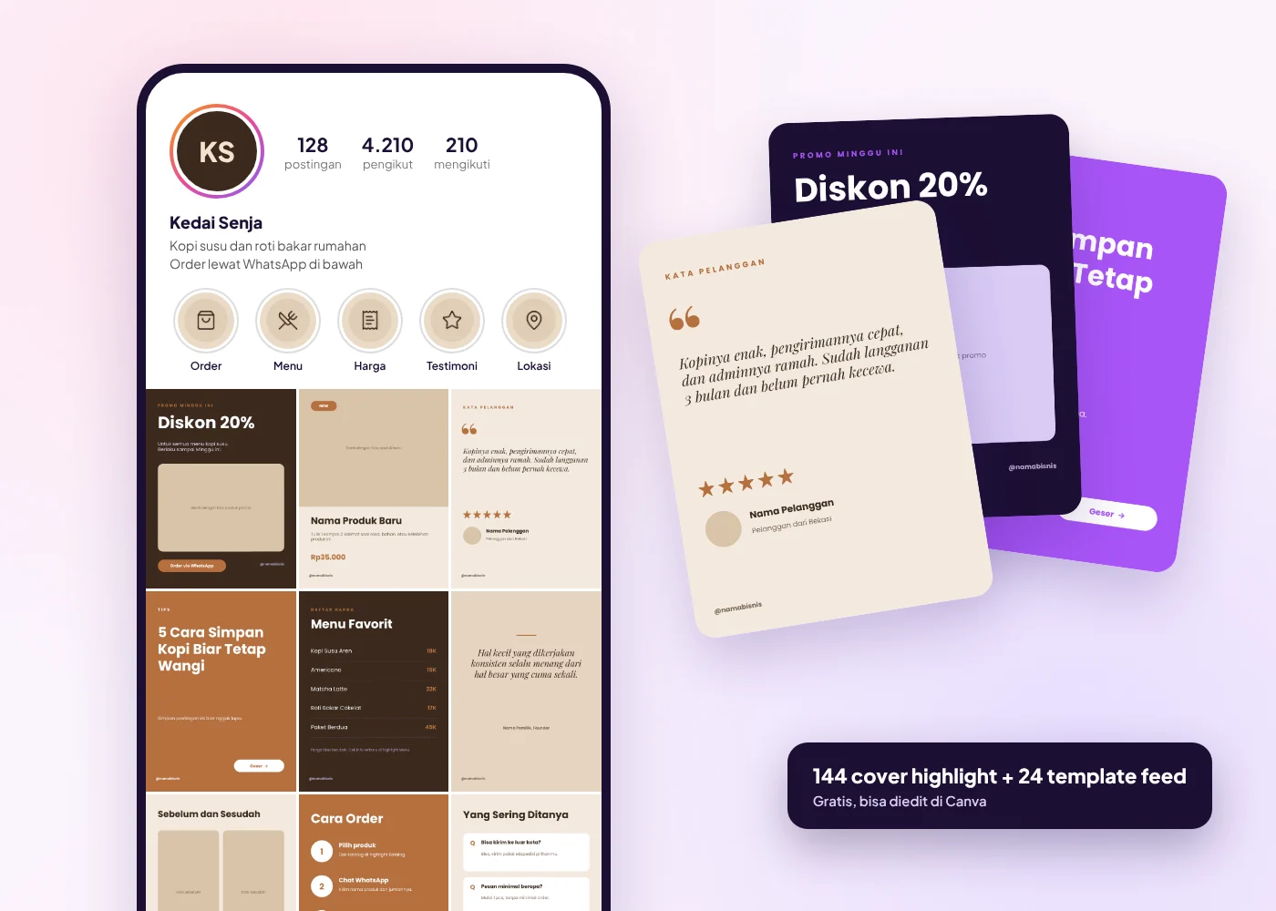 Template feed Instagram dan cover highlight gratis